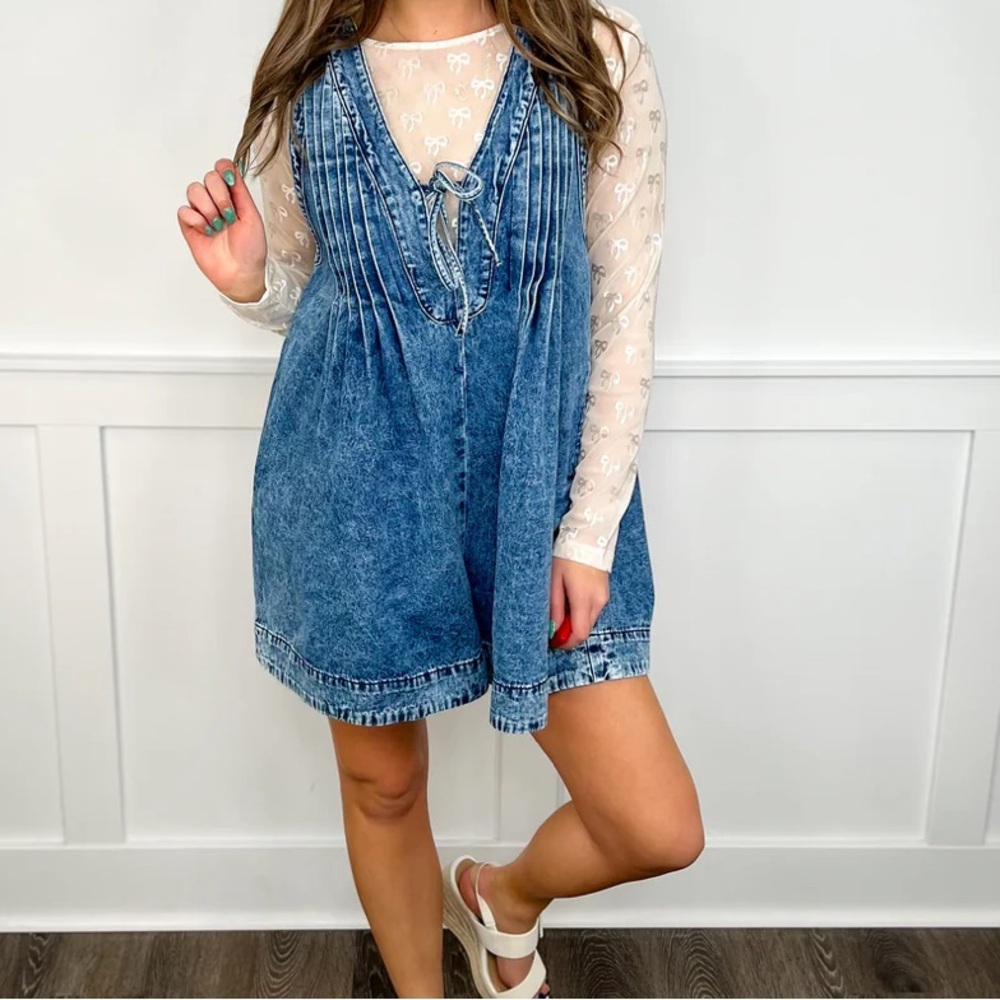 Pleated Denim romper (shorts)
